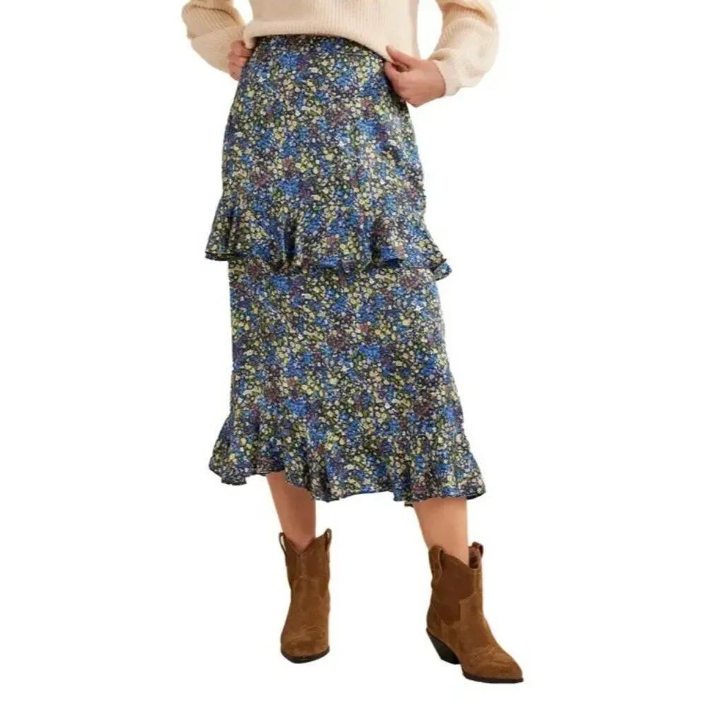 Boden Womens Ruffle Midi Skirt UK 10 US 6 Multicolor Floral Tiered R0284 NWT